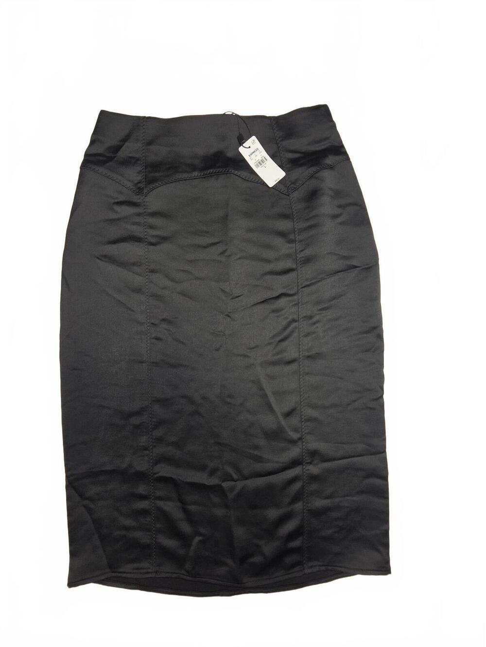 Express Black Satin Silky Midi Pencil Skirt Womens Size 4 NWT